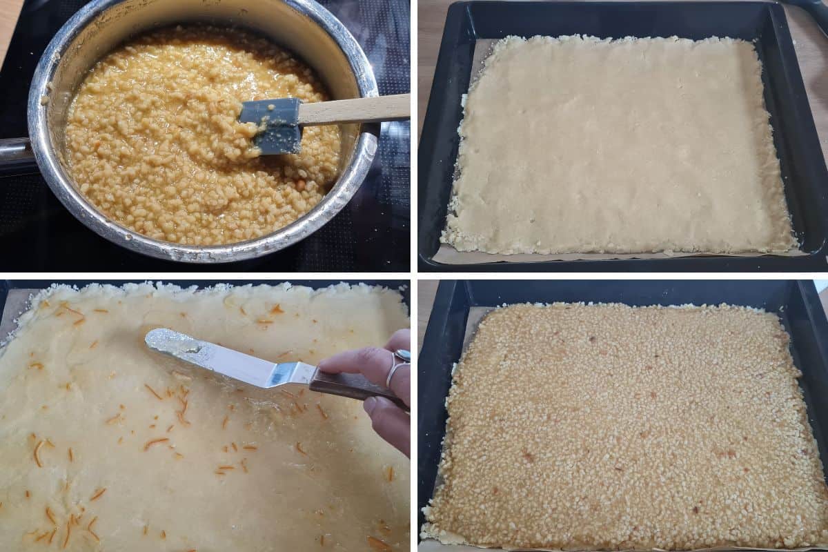 Collage von 4 Fotos der Zubereitungsschritte für die Nussecken