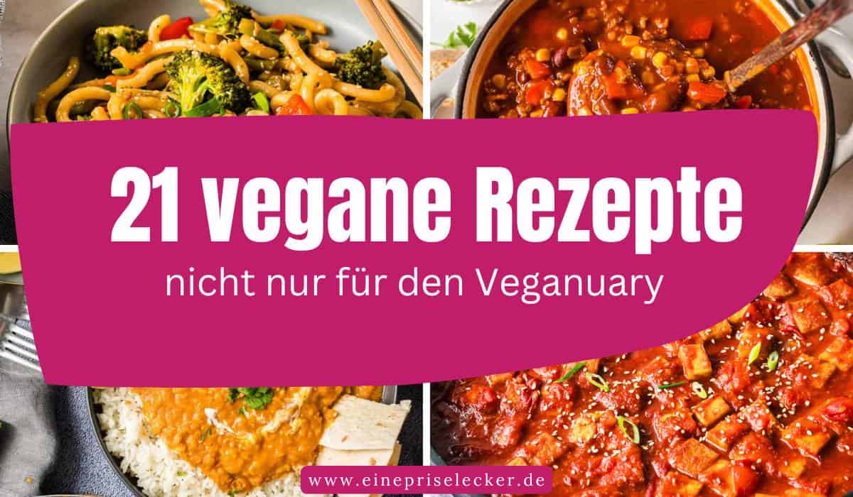 Collage mit 4 Rezeptbildern und Text in der Mitte